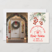 新しい家の緑の中の写真初めてのクリスマス シーズンカード (正面)