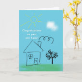 新しい家の落書きの家のお祝い カード (黄色い花)