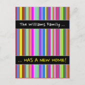 「。..新しい家を持っている！" +様々な色のストライプ 案内ポストカード (正面)