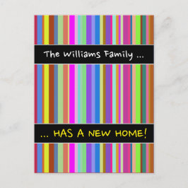 「。..新しい家を持っている！" +様々な色のストライプ 案内ポストカード