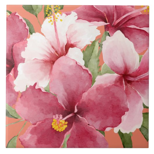 新しい家庭の生エレガントきている水の色の花ピンク タイル (正面)