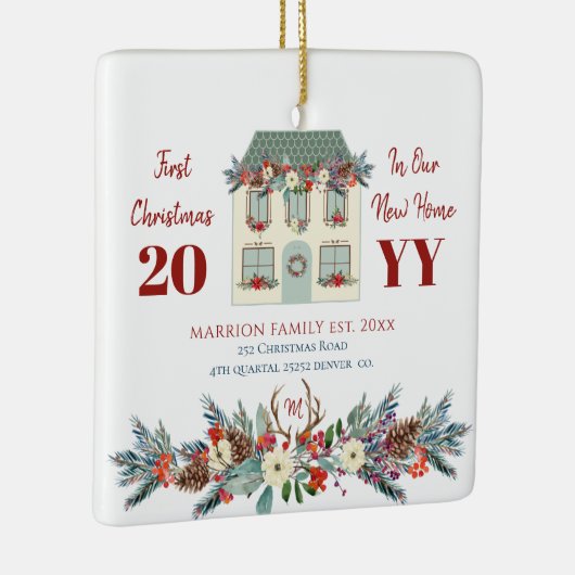 新しい家庭の素朴な家族の初めてのクリスマス セラミックオーナメント (右)