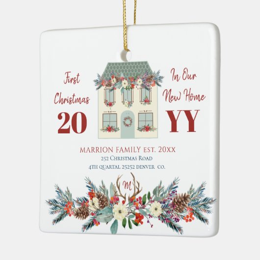 新しい家庭の素朴な家族の初めてのクリスマス セラミックオーナメント (左)