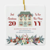 新しい家庭の素朴な家族の初めてのクリスマス セラミックオーナメント (正面)