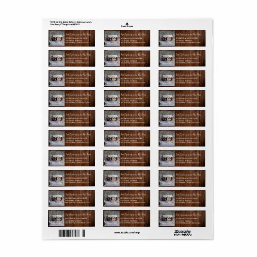 新しい家庭の素朴な木の写真の初めてのクリスマス ラベル (フルシート)