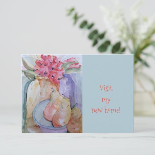 新しい家庭用ガラスボトルと梨のプレート水 サンキューカード (スタンド正面)