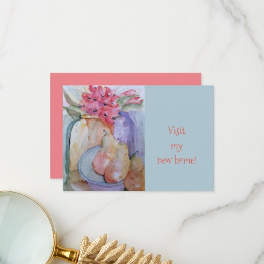 新しい家庭用ガラスボトルと梨のプレート水 サンキューカード (正面/裏面インサイチュ)