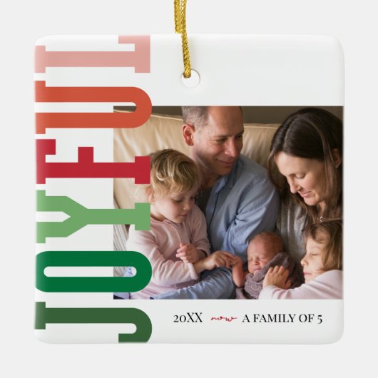 新しい家族の喜びの休日の写真 セラミックオーナメント (正面)