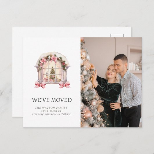 新しい家族向けホームピンク素朴の動き発表 案内ポストカード (正面/裏面)