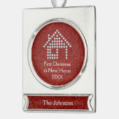 新しい家2017%のpipe%赤いグリッターの初めてのクリスマス シルバープレートバナーオーナメント (左)