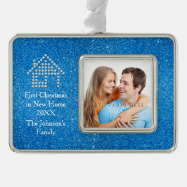 新しい家2017%のpipe%青いグリッターの初めてのクリスマス シルバープレートフレームオーナメント