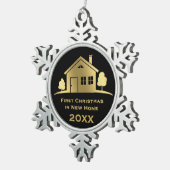 新しい家20XXの金初めてのクリスマス スノーフレークピューターオーナメント (右)