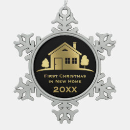 新しい家20XXの金初めてのクリスマス スノーフレークピューターオーナメント