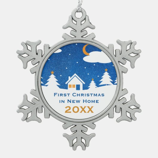 新しい家20XX |のユニークなギフトの初めてのクリスマス スノーフレークピューターオーナメント (正面)