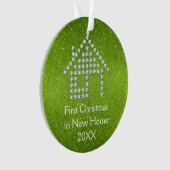 新しい家|のグリッターの緑の初めてのクリスマス オーナメント (正面)