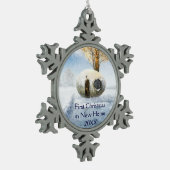 新しい家|の妖精の卵の家の初めてのクリスマス スノーフレークピューターオーナメント (左)