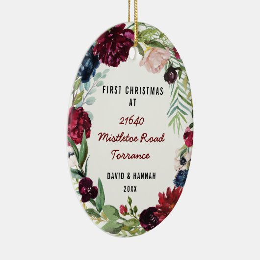 新しい家|の新しい住所の花の初めてのクリスマス セラミックオーナメント (右)