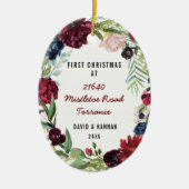 新しい家|の新しい住所の花の初めてのクリスマス セラミックオーナメント (正面)