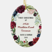 新しい家|の新しい住所の花の初めてのクリスマス セラミックオーナメント (裏面)