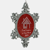 新しい家|の赤いグリッターの初めてのクリスマス スノーフレークピューターオーナメント (左)