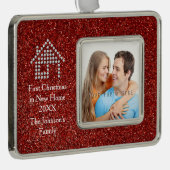 新しい家|の赤いグリッター|の写真の初めてのクリスマス シルバープレートフレームオーナメント (右)
