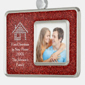 新しい家|の赤いグリッター|の写真の初めてのクリスマス シルバープレートフレームオーナメント (左)