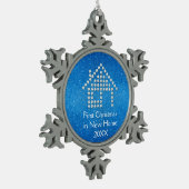 新しい家|の青いグリッターの初めてのクリスマス スノーフレークピューターオーナメント (左)