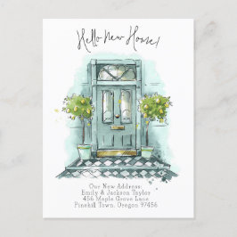 新しい家 - モダンな新住所 水彩ドア 案内ポストカード