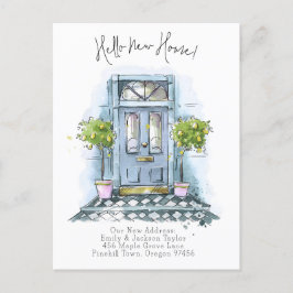 新しい家 - モダンな新住所 水彩ドア 案内ポストカード