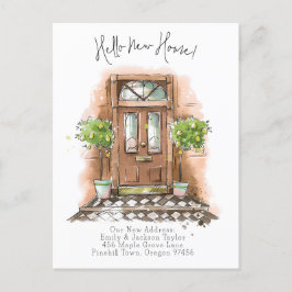 新しい家 - モダンな新住所 水彩ドア 案内ポストカード