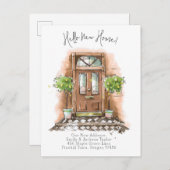 新しい家 - モダンな新住所 水彩ドア 案内ポストカード (正面/裏面)