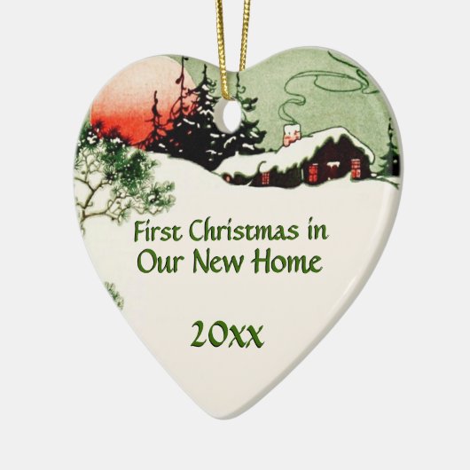 新しい家|ヶ国の小屋のハートの初めてのクリスマス セラミックオーナメント (左)