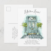 新しい家 - 現代の新しい住所の水彩画のドア 案内ポストカード (正面/裏面)