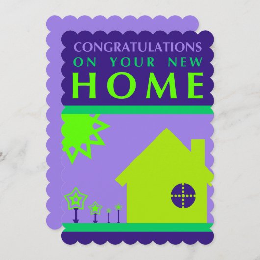 新しい家(紫の形)おめでとうございます 招待状 (正面/裏面)