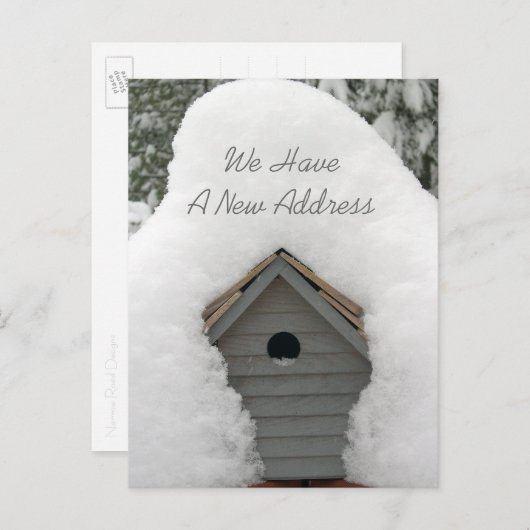 新しい巣かわいい冬のバードハウス移動はがき 案内ポストカード (正面/裏面)