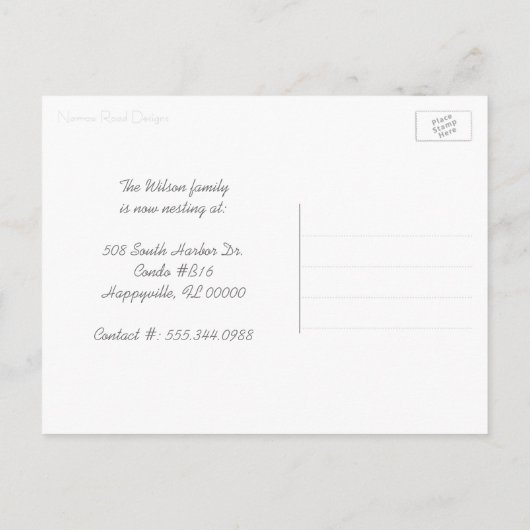 新しい巣かわいい冬のバードハウス移動はがき 案内ポストカード (裏面)