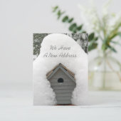 新しい巣かわいい冬のバードハウス移動はがき 案内ポストカード (スタンド正面)