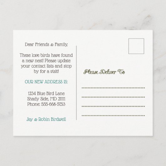 新しい巣の青い鳥の家の新しい住所郵便はがき 案内ポストカード (裏面)