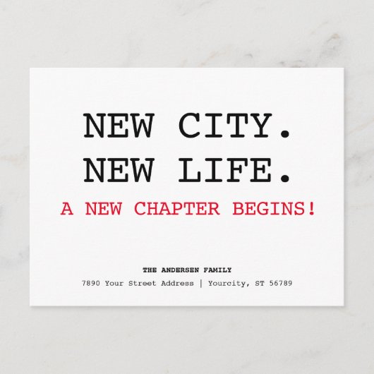 新しい市区町村の住所シンプルミニマリスト移動 案内ポストカード (正面)