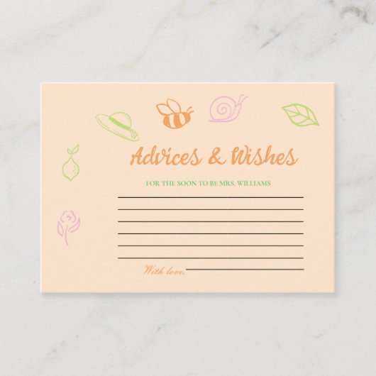 新しい市場からブライダルシャワーアドバイス&WIshe エンクロージャーカード (正面)