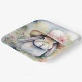 新しい帽子と水の色のバニー ペーパープレート (傾斜あり)