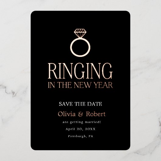 新しい年のはじまりに Save the Date をお届け フォト付き 箔シーズンカード (正面)