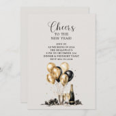新しい年のゴールドブラックパーティへ乾杯 招待状 (正面/裏面)
