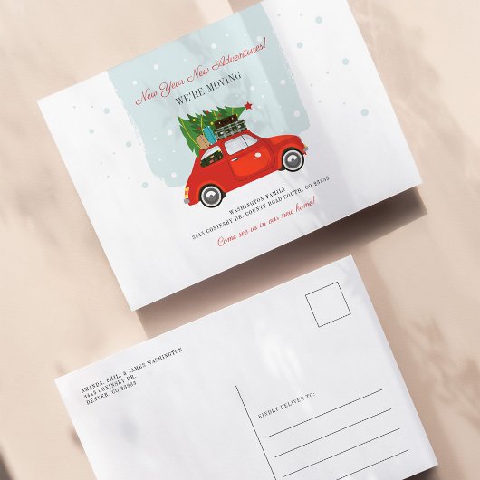 新しい年の冒険に新しいアドレスを移動 案内ポストカード