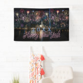 新しい年の幕開けを祝う カスタム花火 都市のスカイライン 横断幕 (インサイチュ)