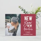 新しい年の新しい冒険 フォト ホリデー カード (スタンド正面)
