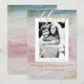 新しい年の華やかな水彩写真にお祝いを シーズンカード (正面/裏面)