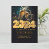 新しい年の黒金モダンカスタム追加年 招待状 (スタンド正面)