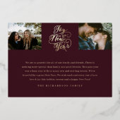 新しい年への喜び | 4枚の写真のエレガントなスクリプト 箔シーズンカード (裏面)