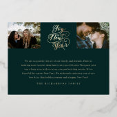 新しい年への喜び | 4枚の写真 エレガント スクリプト 箔シーズンカード (裏面)